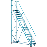 Escabeau roulant certifi&eacute; par la CSA avec pied verrouillable, 16 marches, Largeur de la marche 30", Hauteur de la plateforme 144", Acier The Estey Group