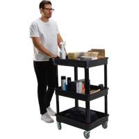 Utility Cart with Deep Lip Shelf, 3 Tiers, 19" x 39-1/2" x 28-1/4", 330 lbs. Capacity The Estey Group