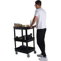Utility Cart with Deep Lip Shelf, 3 Tiers, 19" x 39-1/2" x 28-1/4", 330 lbs. Capacity The Estey Group