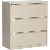 Lateral Filing Cabinet, Steel, 3 Drawers, 36" W x 18" D x 40-1/16" H, Beige The Estey Group