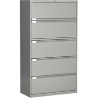 Lateral Filing Cabinet, Steel, 5 Drawers, 36" W x 18" D x 65-1/2" H, Grey The Estey Group