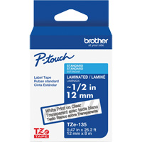 Laminated Tape for P-Touch&reg;, 12 mm x 8 m, White on Clear The Estey Group
