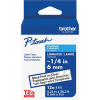 TZe-111 Laminated Tape for TZe-Compatible P-Touch Label Makers, Black on Clear, 0.23" Width The Estey Group
