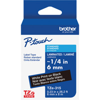 TZe-315 Laminated Tape for TZe-Compatible P-Touch Label Makers, White on Black, 0.23" Width The Estey Group