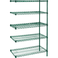Heavy-Duty Green Epoxy Finish Wire Shelving, Add-On Kit, 5 Tiers, 36" W x 86" H x 24" D The Estey Group