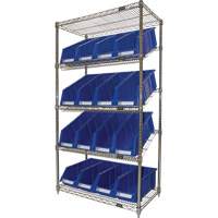 Slanted Wire Shelf with Bins, 5 Tiers, 36" W x 63" H x 18" D The Estey Group
