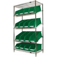Slanted Wire Shelf with Bins, 5 Tiers, 36" W x 63" H x 18" D The Estey Group