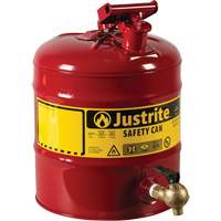Bidon avec robinet s&eacute;curitaires pour laboratoires, Type I, Acier, 5 gal. US, Rouge, Homologu&eacute; FM The Estey Group