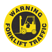 Panneau de signalisation au sol  Warning Forklift Traffic , Adh&eacute;sif, Anglais avec pictogramme The Estey Group