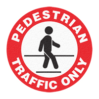Panneau de signalisation au sol  Pedestrian Traffic Only , Adh&eacute;sif, Anglais avec pictogramme The Estey Group