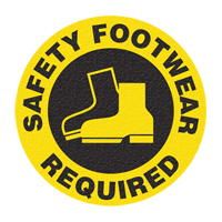 Panneau de signalisation au sol  Safety Footwear , Adh&eacute;sif, Anglais avec pictogramme The Estey Group