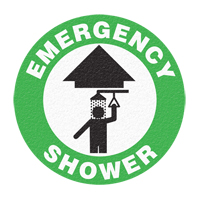Panneau de signalisation au sol  Emergency Shower , Adh&eacute;sif, Anglais avec pictogramme The Estey Group