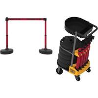 PLUS Barrier Post Cart Kit with Tray, 75' L, Metal, Red The Estey Group