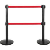Dual Belt Crowd Control Barrier, Steel, 35" H, Red Tape, 7' Tape Length The Estey Group