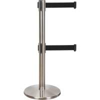 Dual Belt Crowd Control Barrier, Steel, 35" H, Black Tape, 7' Tape Length The Estey Group