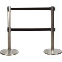 Dual Belt Crowd Control Barrier, Steel, 35" H, Black Tape, 7' Tape Length The Estey Group