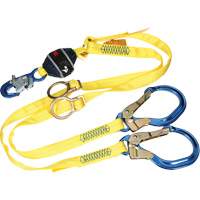 Twin-Leg Tie-Back Web Shock-Absorbing Lanyard, 6', Rebar Hook Center, Snap Hook Leg Ends, Polyester The Estey Group