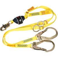 Twin-Leg Tie-Back Web Shock-Absorbing Lanyard, 6', Rebar Hook Center, Snap Hook Leg Ends, Polyester The Estey Group