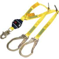 Twin-Leg Tie-Back Web Shock-Absorbing Lanyard, 4', Rebar Hook Center, Snap Hook Leg Ends, Polyester The Estey Group