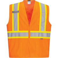 Contrast-Striped Safety Vest, High Visibility Orange, Small, Polyester The Estey Group