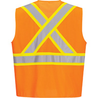 Contrast-Striped Safety Vest, High Visibility Orange, Small, Polyester The Estey Group