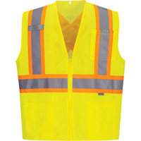Contrast-Striped Safety Vest, High Visibility Lime-Yellow, Small, Polyester The Estey Group