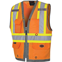 Pioneer Mesh Back Zip Front Surveyor Safety Vest, High Visibility Orange, Small, Polyester The Estey Group