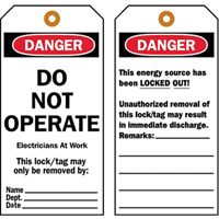 Lockout Tags, Plastic, 3" W x 5-1/2" H, English The Estey Group