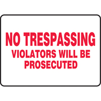 "No Trespassing" Sign, 10" x 14", Vinyl, English The Estey Group