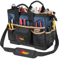 Molded Base Big-Mouth Tote Tool Bag, Ballistic Polyester, 23 Pockets, Black/Blue The Estey Group