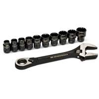 Ensemble de cl&eacute;s ajustable Pass-Thru 11 morceaux, 8" lo, la max. 1-1/8", Chrome/Poli The Estey Group