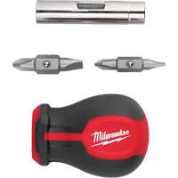 6-in-1 Stubby Multi-Bit Screwdriver, 3" L, Cushion Grip Handle The Estey Group