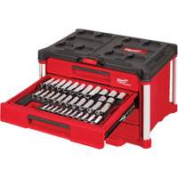 242-Piece 1/4”, 3/8” & 1/2” Drive Metric & SAE Ratchet & Socket Set with PACKOUT 4-Drawer Tool Box, 16-3/10" x 22-1/5" x 14-3/10", Black/Red The Estey Group