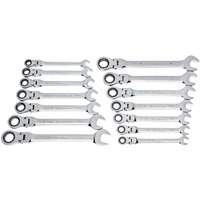 Jeu de cl&eacute;s &agrave; 12 pans et 72 dents, T&ecirc;te articul&eacute;e/Combinaison &agrave; cliquet, 14 morceaux, Imp&eacute;rial et m&eacute;trique The Estey Group