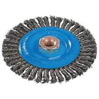 Brosse &agrave; fils nou&eacute;s pour cordons de soudure, Dia. 4", Fils 0,02", Arbre 5/8"-11, Aluminium/Acier inoxydable The Estey Group