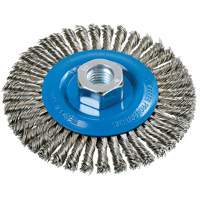 Brosse &agrave; fils nou&eacute;s pour cordons de soudure, Dia. 4-1/2", Fils 0,02", Arbre 5/8"-11, Aluminium/Acier inoxydable The Estey Group