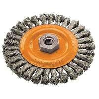 Brosse rotative &agrave; fils nou&eacute;s large, Dia. 4", Fils 0,02", Arbre 5/8"-11, Acier The Estey Group
