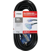 All-Rubber Extension Cord, Outdoor, SJOOW, 12/3 AWG, 15 A, 3 Outlet(s), 50' The Estey Group