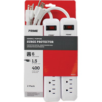 Barre multiprise limiteur de surtension, paquet de 2, 6 Prises, 400 J, 1875 W, Cordon 1,5' The Estey Group